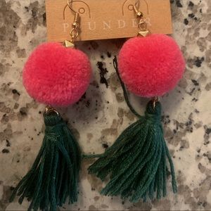NWT Plunder Pom Dangle Earrings
